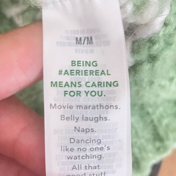 Aerie Green Oversized Mock Neck Fluffy Yarn Sweater Medium - Picture 7 of 9